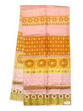 Oblong P.A.S. Raw SILK SCARF Retro FLOWER Power ORANGE Pink CHARTREUSE 15"x62"
